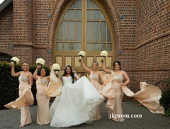 Champagne Bridesmaid Dresses Elegant,Long Party Dress for Wedding with Streamer