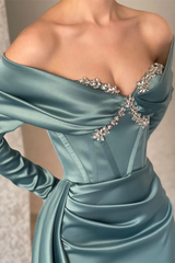 Mermaid Long Sleeve Evening Dresses,Sexy Holiday Party Gown with Crystal